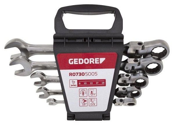GEDORE red R07305005 Flexible head combination ratchet spanner set 5 pieces, 3300890