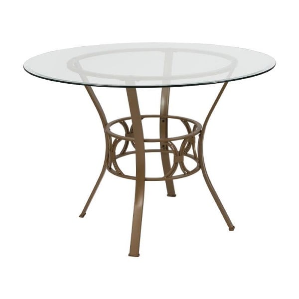Flash Furniture Carlisle 42'' Round Glass Dining Table with Matte Gold Metal Frame, XU-TBG-3-GG