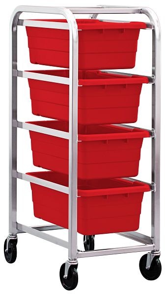 Quantum Storage Systems Tub Rack, mobile, 60 lb. weight capacity per bin, end loading, holds (4) TUB2516-8 red tubs (included), TR4-2516-8RD