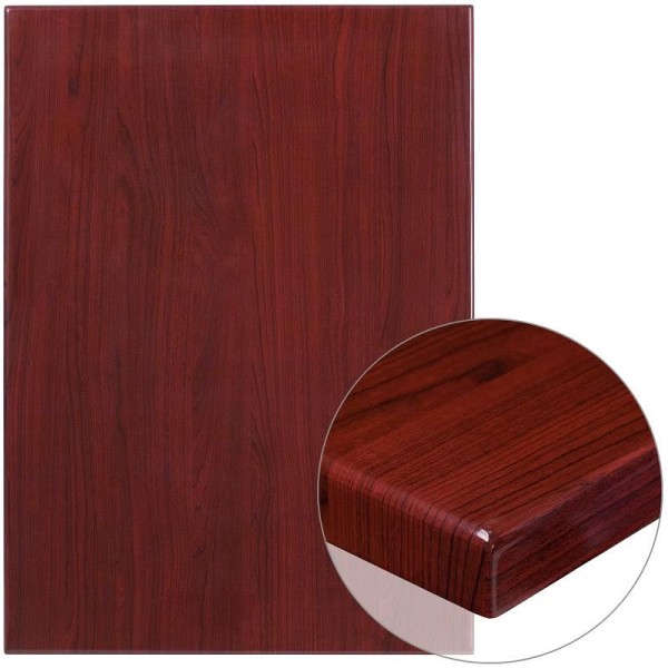 Flash Furniture Glenbrook 30" x 42" Rectangular High-Gloss Mahogany Resin Table Top with 2" Thick Edge, TP-MAH-3042-GG