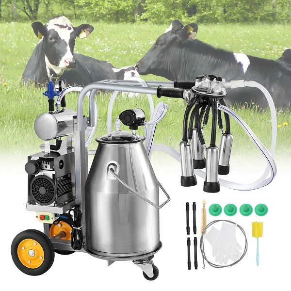 VEVOR Electric Cow Milking Machine, 6.6 Gal / 25 L 304 Stainless Steel Bucket, YDSJNJC25L3040BN2V1