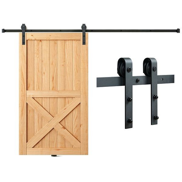 VEVOR 8FT Sliding Barn Door Hardware Kit for Single Door, 330 lbs, J Shape, GCYMWJTJHS8FCZEIRV0