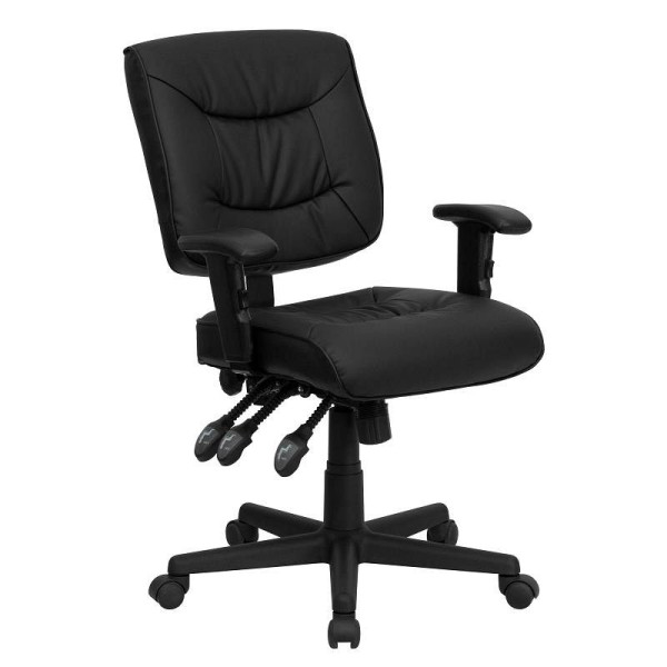Flash Furniture Cole Mid-Back Black LeatherSoft Multifunction Swivel Ergonomic Task Office Chair with Adjustable Arms, GO-1574-BK-A-GG