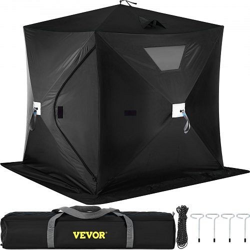 VEVOR 2-Person Ice Fishing Shelter Tent Portable Pop Up House Outdoor Fish Equipment, Black, HSBDZP00000000001V0