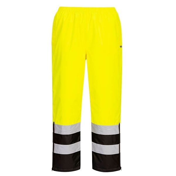 Portwest Hi-Vis Lined Rain Pants, Yellow/Black, 4XL, Regular, S598YBR4XL