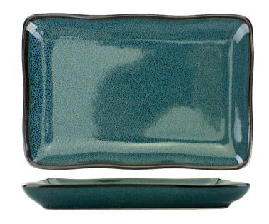 International Tableware Luna Stoneware Midnight Blue Rect Platter 13" x 6-1/2", Midnight Blue with Black Trim and Speckles, Quantity: 12 pieces, LU-133-MI