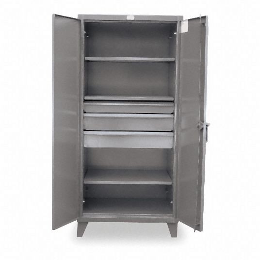 Strong Hold Heavy Duty Storage Cabinet, Dark Gray, 78 in H X 36 in W X 24 in D, Assembled, 3 Cabinet Shelves, 36-243-3DB