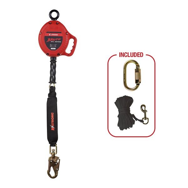KStrong BRUTE LE 18 ft. Cable SRL with swivel snap hook. Includes installation carabiner and tagline (ANSI), UFS310018L