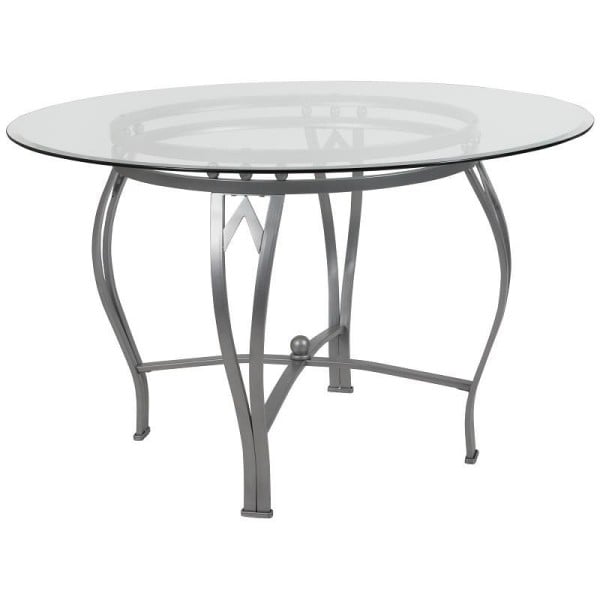 Flash Furniture Syracuse 48'' Round Glass Dining Table with Silver Metal Frame, XU-TBG-22-GG