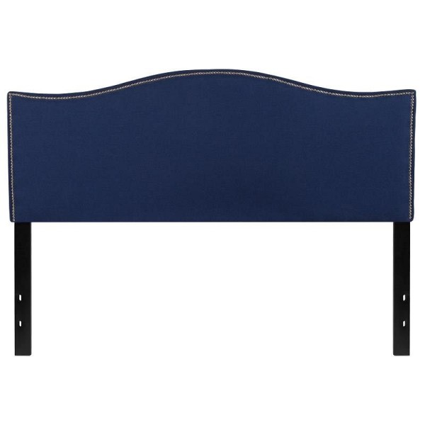 Flash Furniture Lexington Upholstered Queen Size Headboard with Accent Nail Trim in Navy Fabric, HG-HB1707-Q-N-GG