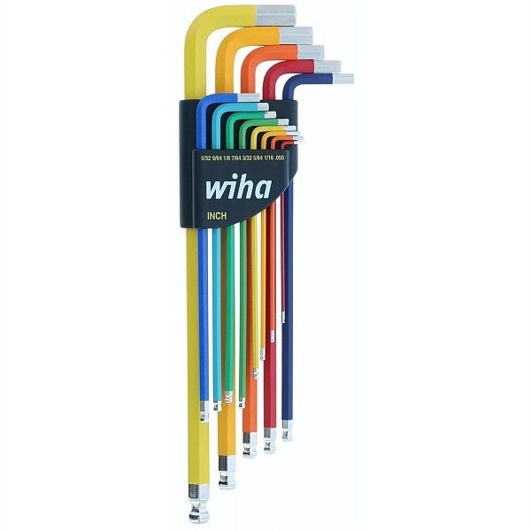 WIHA Tools Color Coded Ball End Hex L-Keys Set Sizes 0.050 To 3/8", 66981