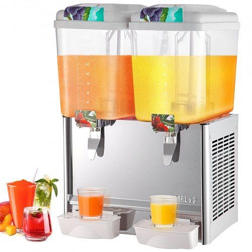 VEVOR Cold Beverage Dispenser, 18LX2 Tanks, 300W, with 45 to 54 Temperature, Food-grade Material Cooling and Mixing Modes, YLJHSLYJ18LX2SG01V1
