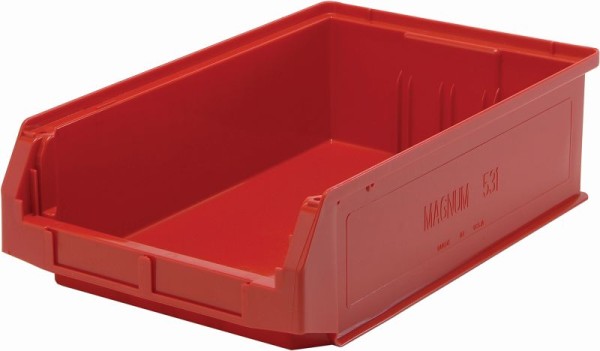 Quantum Storage Systems Magnum Bin, 19-3/4"L x 12-3/8"W x 5-7/8"H, 150 lbs. stack capacity, polypropylene, corrosion, rust & rot resistant, red, QMS531RD