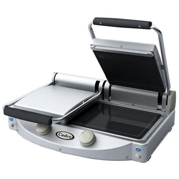 Cadco Double Panini Grill, Glass Ceramic, Ribbed Top Plate, CPG-20
